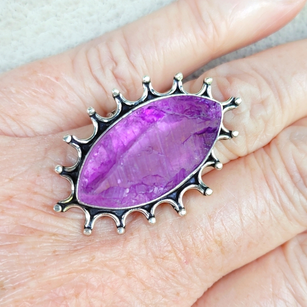 Rough Purple Crystal in 925 Sterling Silver Overlay (size 9)